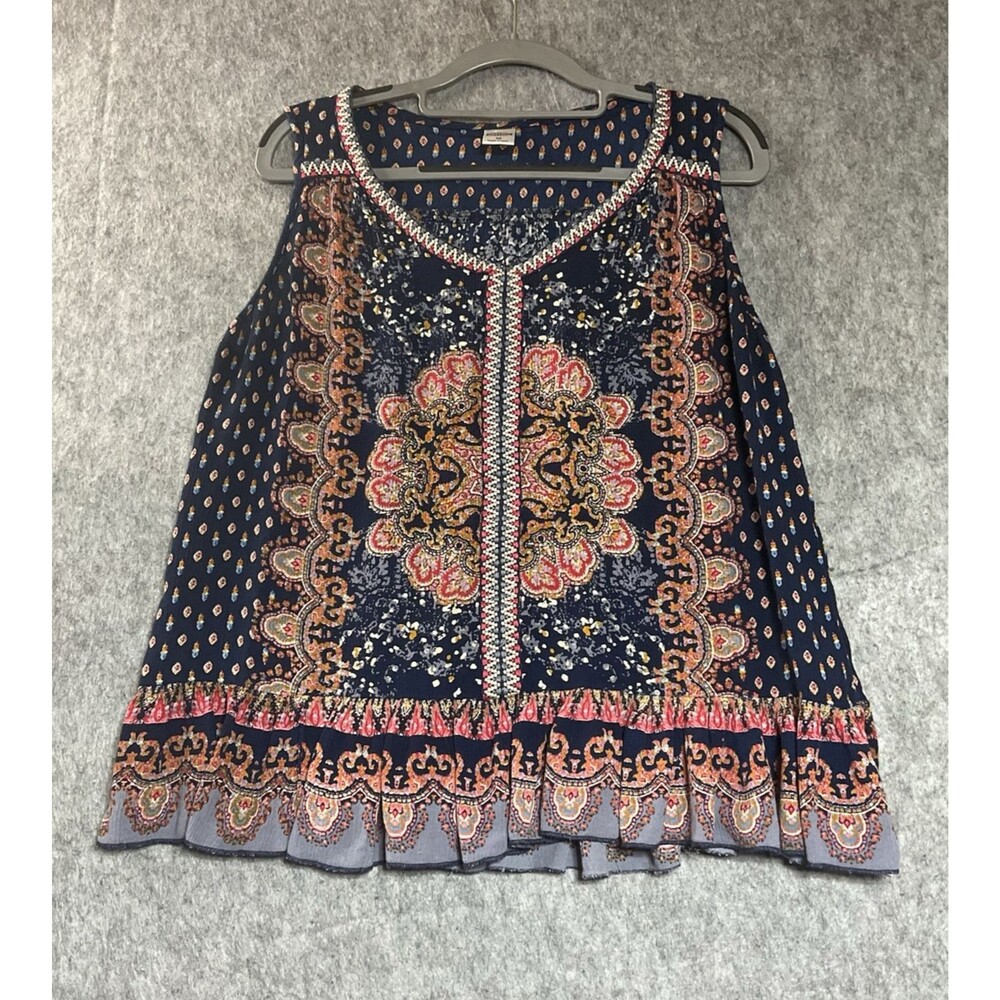 Bila Shirt Womens Medium Geometric Sleeveless Boho Coastal Cottage Prairie Top